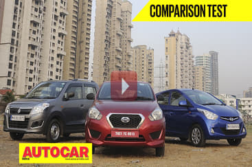 Datsun Go vs Hyundai Eon vs Maruti Wagon R video comparison